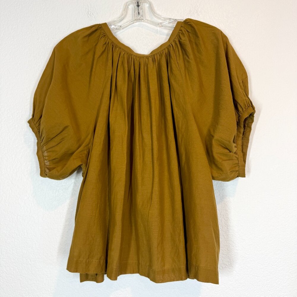 Doen June Top Blouse In Gold Tan Short Sleeve, Size Medium Or  Large - Picture 4 of 14